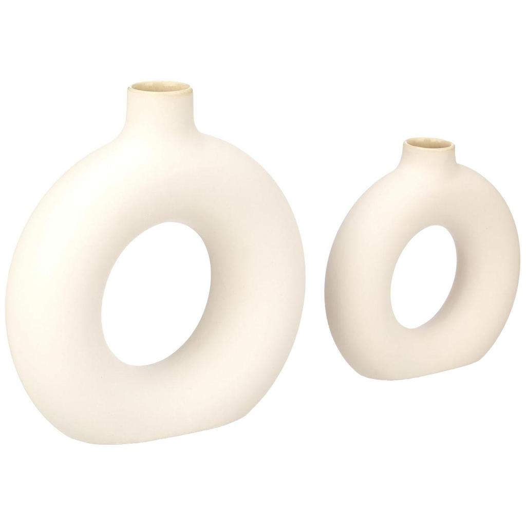 Modish Ceramic Donut Shaped Vase | for Unique Home Decor (Pack of 2 | White)