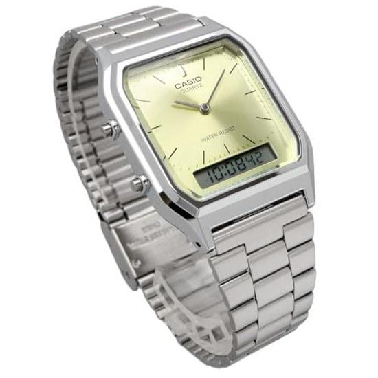 CASIO Ana-Digi Quartz Wristwatch Vintage Series AQ-230A-9AMQY Unisex Dual Time Lime Yellow Overseas Model