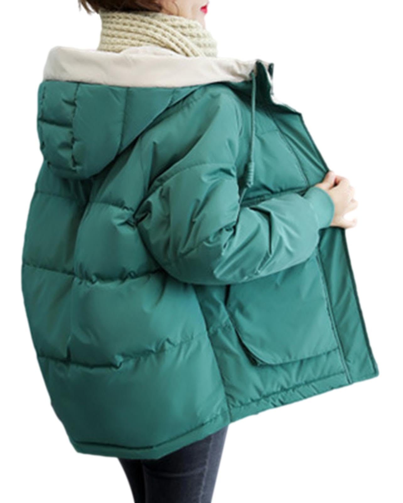 

Ririka Short Blouson with and Perfect for Fall and with and Casual Style Hood, Padded, Warm, Winter, Pockets, Mid-Length, (Size L, Green) зелений