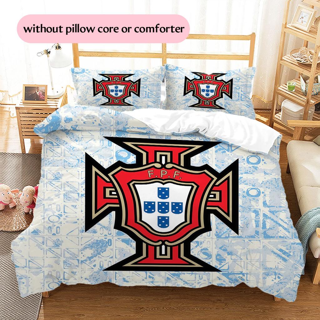 Portugal Fußballmuster Bettwäsche Heimdekoration Geburtstagsgeschenk (1 Bettbezug + 2 Kissenbezüge, ohne Füllung),Fanartikel.
