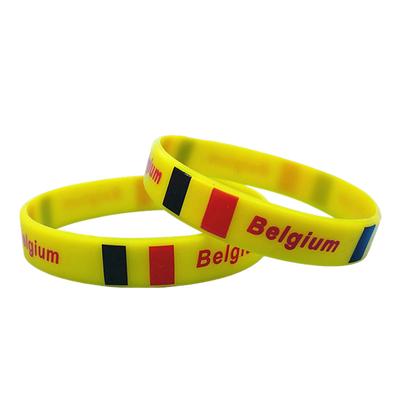 2pcs Belgium Flag Bracelet Country Silicone Wristband Men Women Stretch Rubber Band Motivational Sport Wrist Strap Fashion Bangle Accessories Gift
