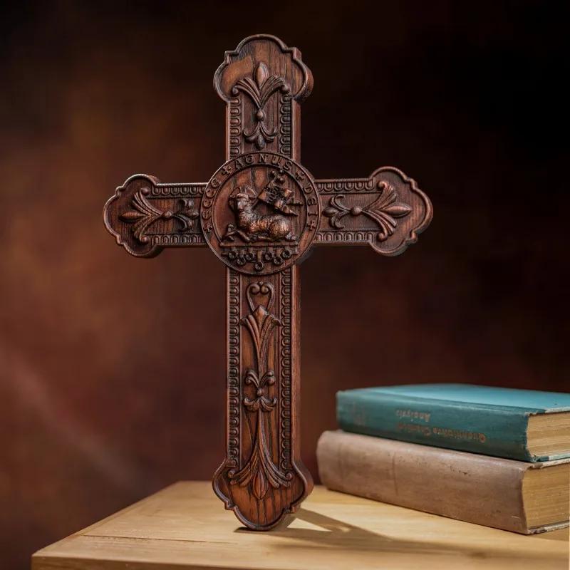 Vintage Cross Wood Carving for Wall Decoration Hanging Church Home Living Gifts