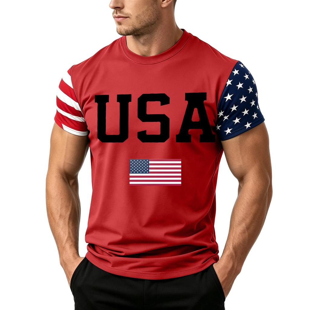 Men's Independence Day Flag Print Short Sleeve T-Shirt, Loose Casual Daily Summer Tops