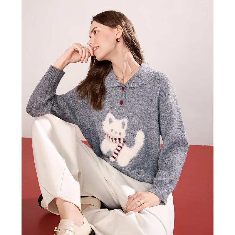Betu Women's Animal Pattern Turn-down Collar Knit Top