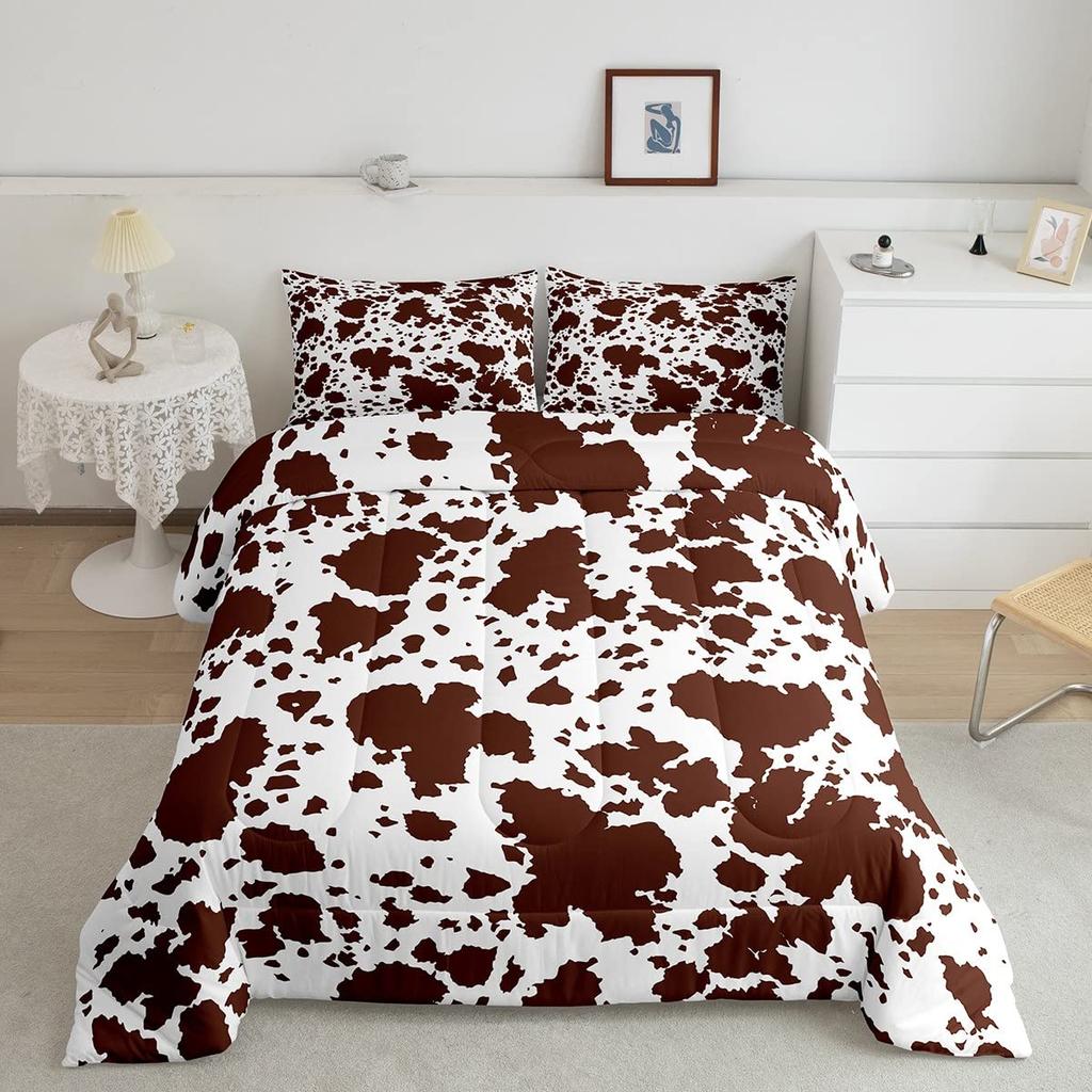 Cow Print Duvet Cover Set Full Size Abstract Cowhide Print Comforter Cover Black White Animal Print Bedding Set 3pcs for Boys