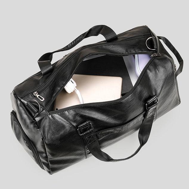 Δερμάτινη τσάντα ταξιδιού PU μεγάλης χωρητικότητας Ανδρική τσάντα επιβίβασης με τρόλεϊ, τσάντα γυμναστικής διαχωρισμού υγρό και στεγνό