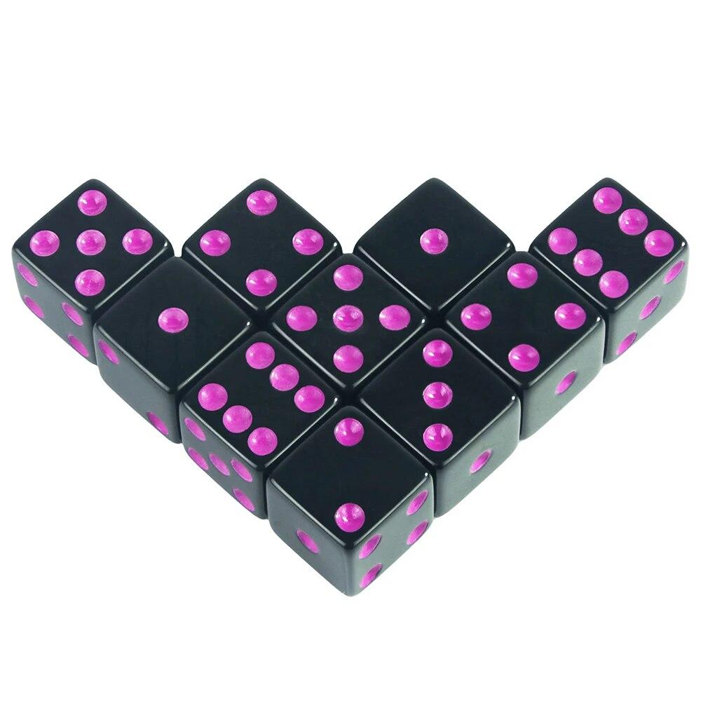Black 16mm Acrylic Pips Dice Cubes - D6 Dice for Board Games, Fun and Teaching - 10Pcs