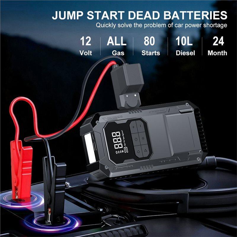 Q2-Car Emergency Battery Booster With Intelligent Clamp And Tire Inflation Functionality- Jump Starter Included