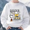Kids Crewneck Long Sleeve Sweatshirt, Vibrant Cartoon Excavator Digger Print, Childlike Comfort Fit Kids Pullover