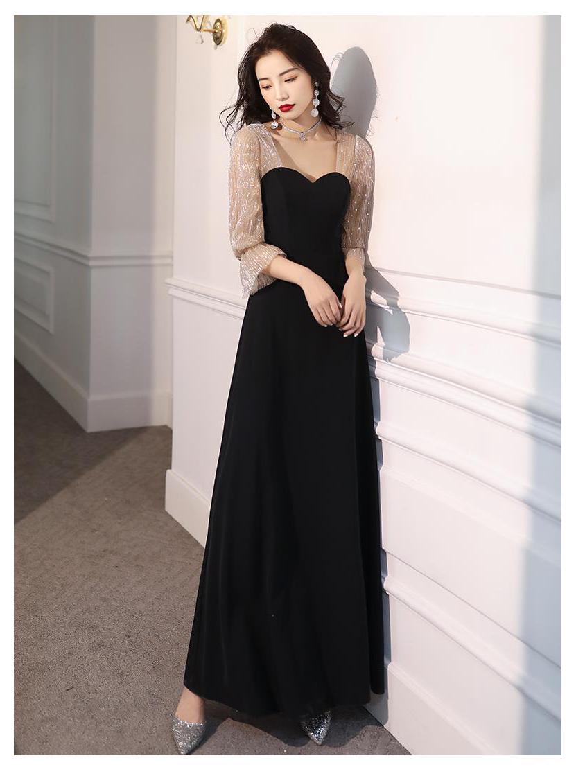 

Элегантное вечернее платье с длинными рукавами на весну/лето 2025 для дней рождения и особых случаев Large чёрный