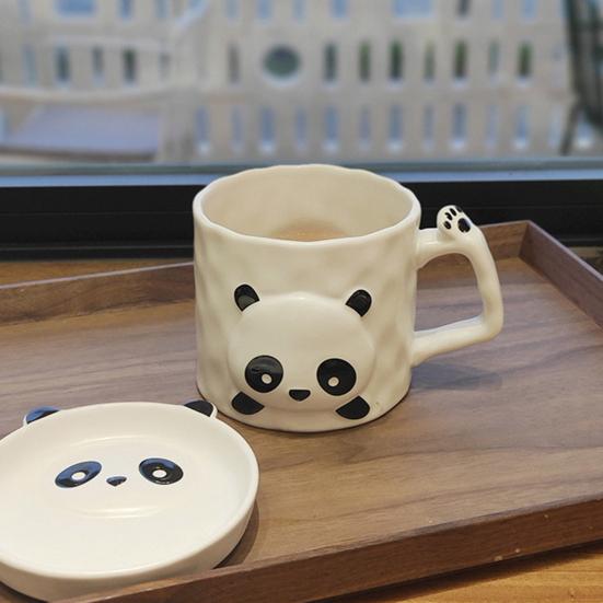 390ml Ceramic Mug Cartoon Panda Shape Large Capacity Ceramic Coffee Mug with Chinese Elements High Temperature Resistant Office Cup
