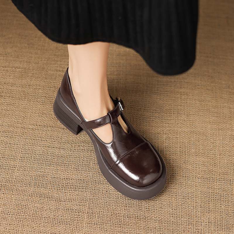 Krazing Pot Microfiber Round Toe Chunky Heels Spring Summer Shoes Big Size 43 Size 33 Women Buckle Straps Platform Pumps