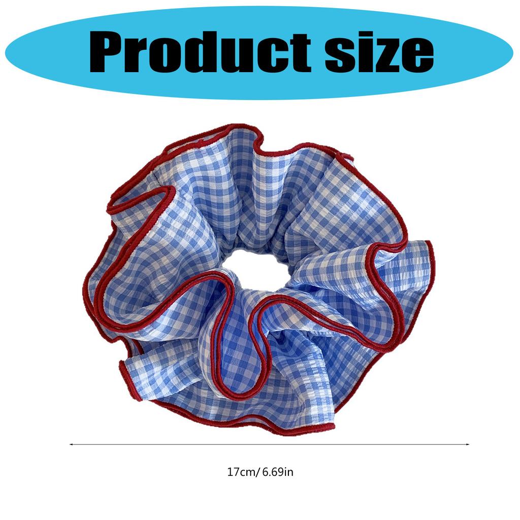Blue Checkered Hair Scrunchie Soft Stretchy Elastic Hairband For Women Girl Hair Styling Accessory For Hair Wrist Decors