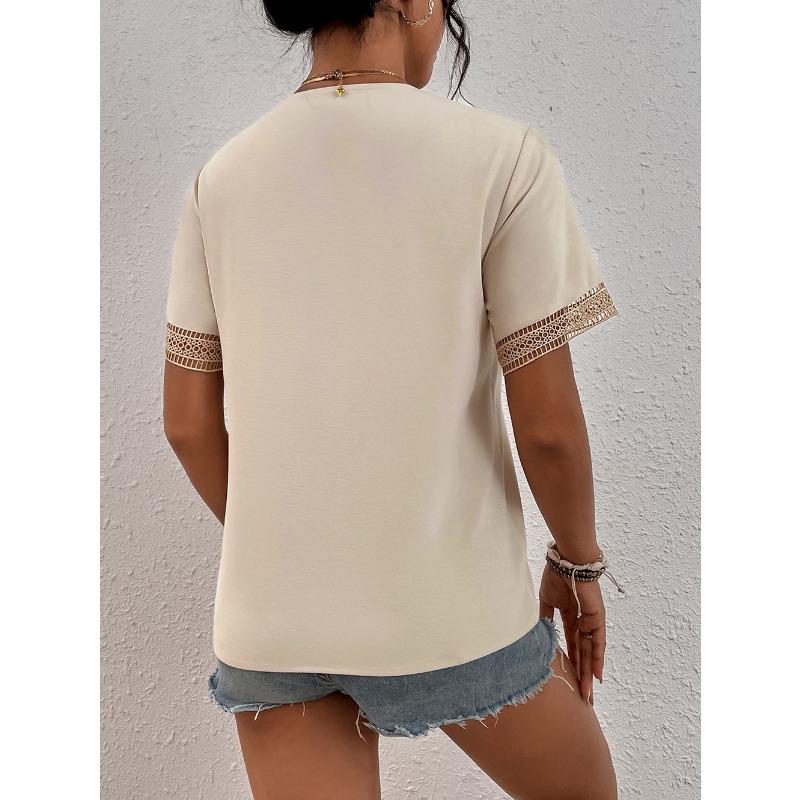 YYFS Women's Fashion Casual Summer Spring Solid Color Print Short Sleeve V-Neck Blouses & Shirts