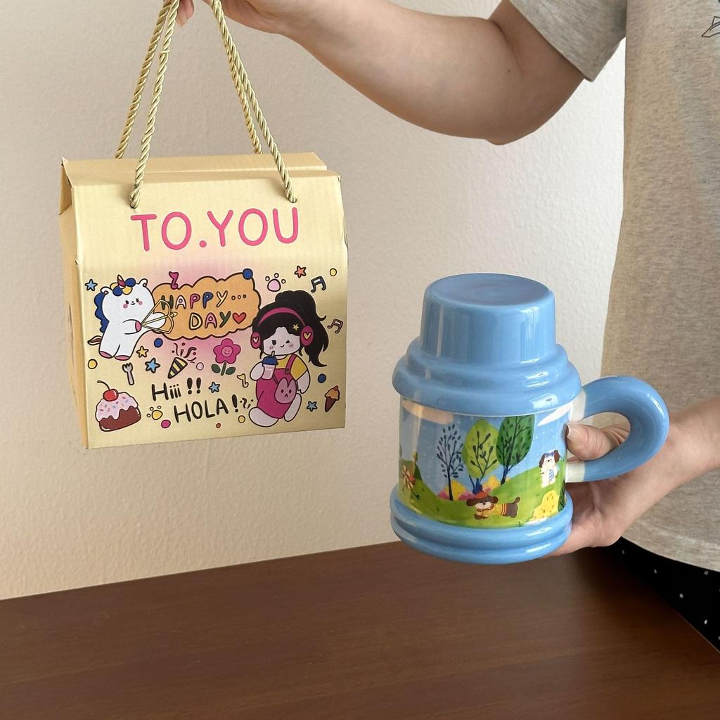 Ceramic Cup High Value Mug with Lid Office Household Water Cup Practical Hand Souvenir Gift for Friends and Customers
