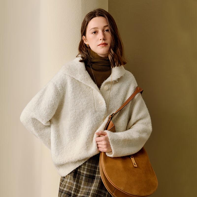 INMAN Women's Casual Hooded Boucle Sweater