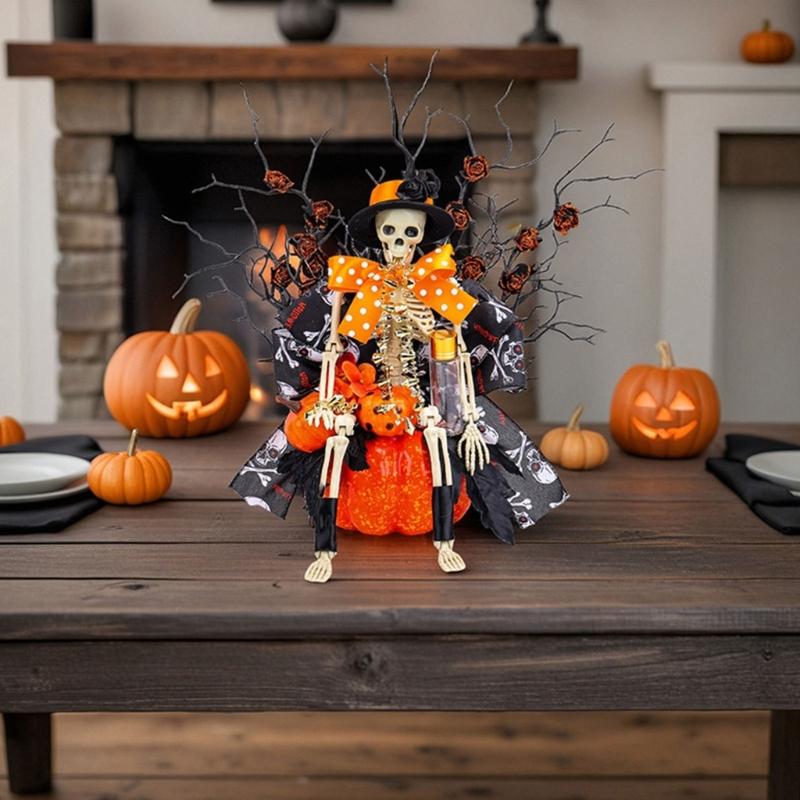 Halloween Pumpkin Skeleton Decorations Artificial Fake Flower with Deadwoods Table Centerpieces Home Decorations Gift