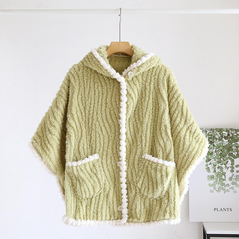 

Новая осенне-зимняя фланелевая женская пижама, пальто большого размера, шаль, утолщенная домашняя одежда, милый плащ, который можно носить на улице для женщин One Size зелёный