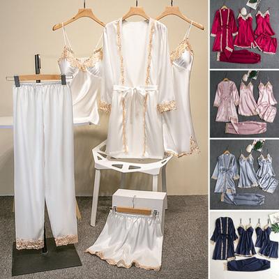 Set 5 bucăți/set pijamale femei cămașă de noapte cămașă de noapte top pantaloni scurți set pantaloni din satin mătăsos