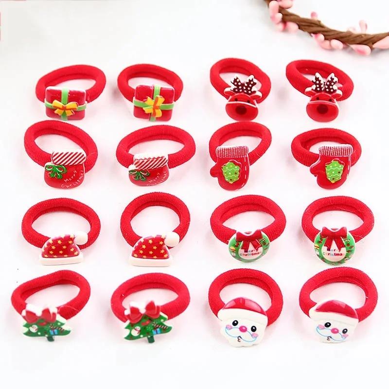 10pcs Fashion Girls Popular Christmas Hair Rope Tree Santa Bell Snowman Elastic Hair Band ( Style Random)