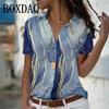 New Spring Wome Blouses Fashion Abstract 3D Marble Printed Shirts Casual Button Short Sleeve Loose Shirt Elegant Summer Top