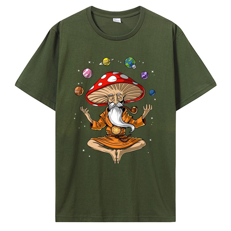 

Магические грибы Будда Уличная одежда Смешная черная одежда Мужская футболка Топы Футболки Хиппи Шрумы Психоделические Магические грибы футболка 4XL