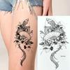 Temporary Tattoos Sketch Line Black Snake Dragon Rose Flowers Fake Tattoo Stickers Arm Sleeve Thigh Sexy Women Body Art Girls