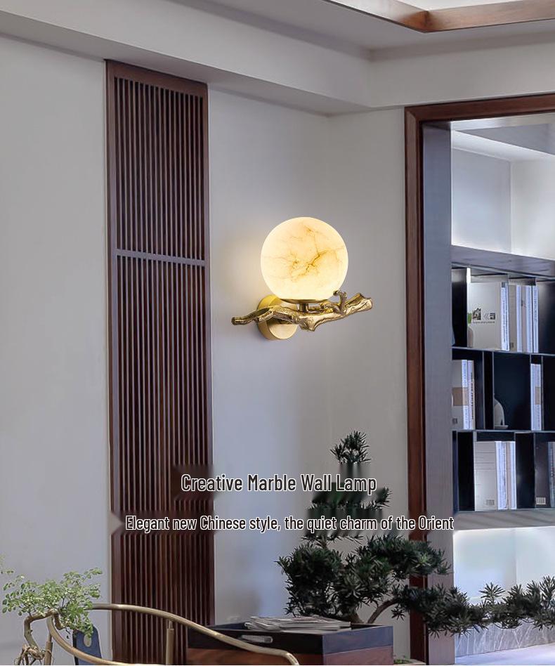 Minimalist Luxury Marble & Copper Wall Lamp for Living Room/Bedroom
