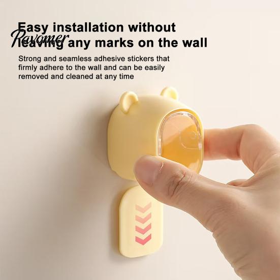 Waterproof Brush Holder Cute Bear Wall Mounted Toothbrush with Dustproof Flip Cover, Single Bathroom Decor Dispenser Storage Organizer, Drill-free