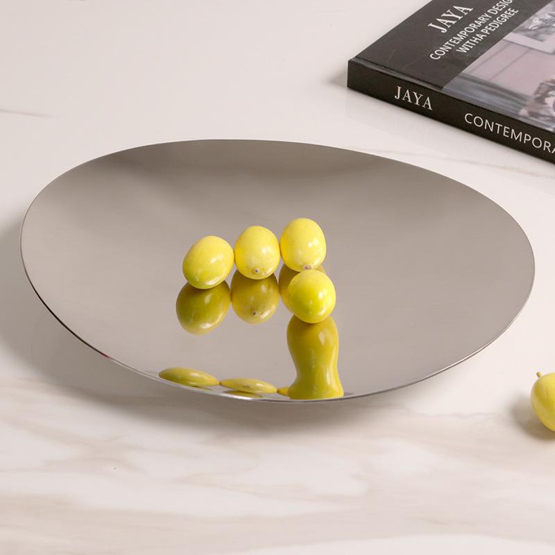 Simple Light Luxury Metal Stainless Steel Fruit Plate Fruit Basin Soft Decoration Model Room Dining Table Tray Storage Tray Ornaments