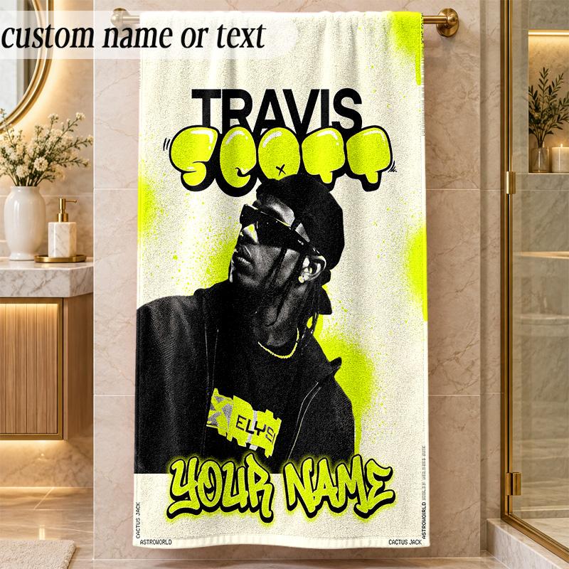 Beach TowelTravis Scott Custom Name Text Personalized Soft Towel for Beach Pool Indoor Home Decor Gift