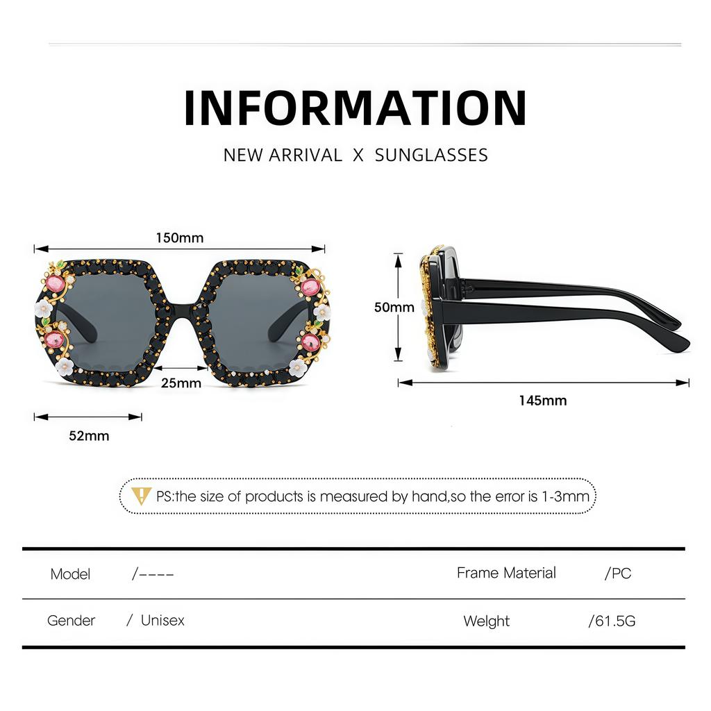 Fashion Inlaid Rhinestone Sparkling Square Frame Sunglasses For Women'S Summer Beach Personalized Party Outfits And Accessories