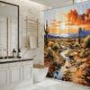 Desert Sunset Shower Curtain - Cactus Silhouettes, Orange Sky & Mountains, Polyester Fabric, Digital Painting