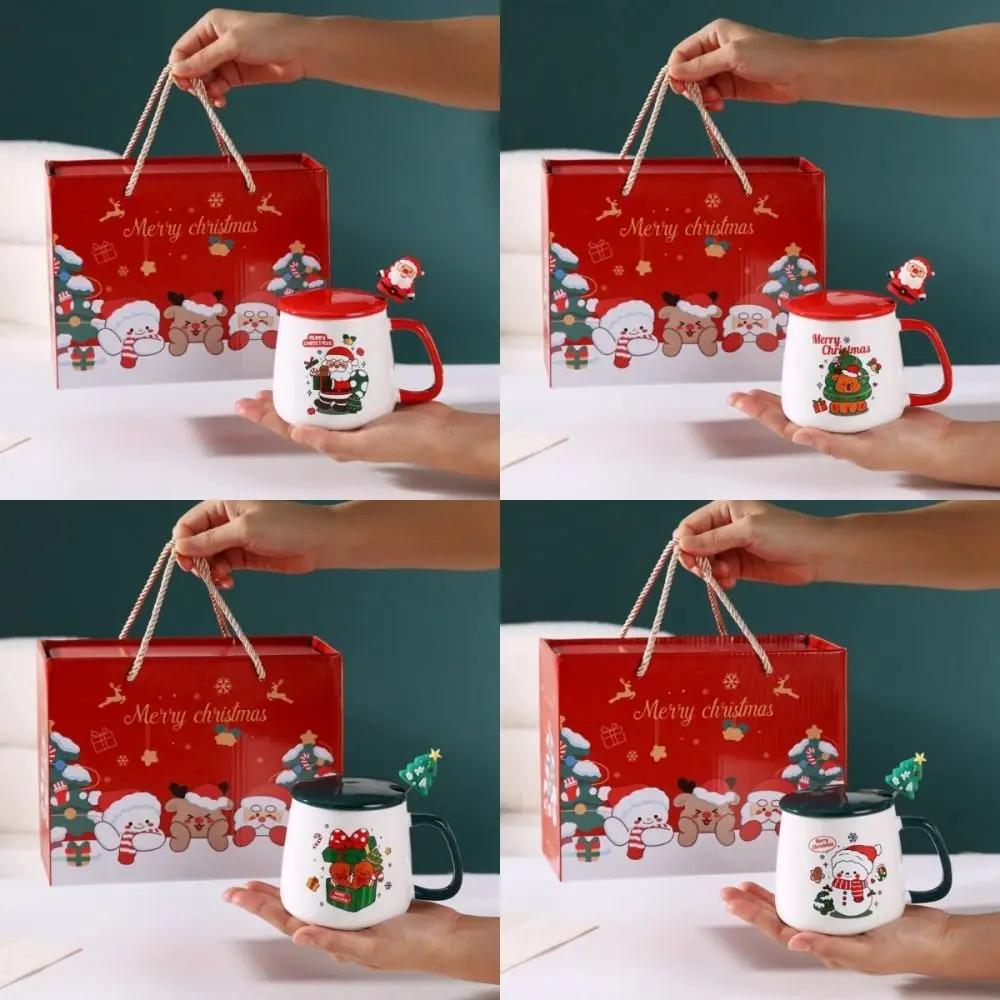 Süße Frohe Weihnachten Tasse Geschenkbox Holzdeckel Keramiktasse Löffel Set Partyzubehör Rot Grün Kaffeetasse Teelöffel Haushaltsgebrauch