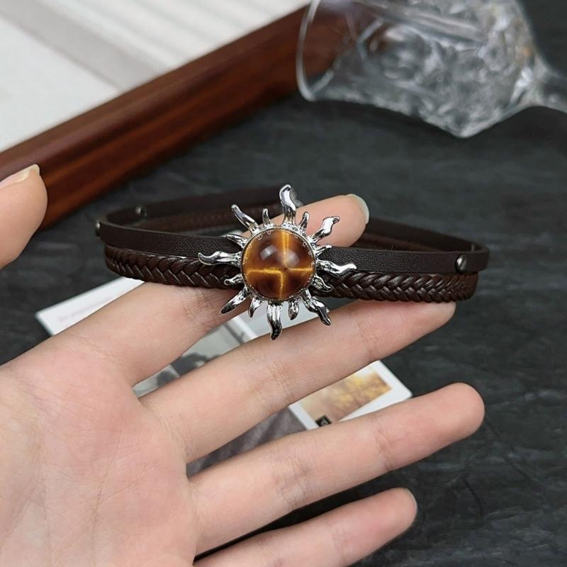 Double Layer Brown Leather Necklace with Sun Charm Clavicle Chain Choker for Nature Lovers and Fashion Enthusiasts