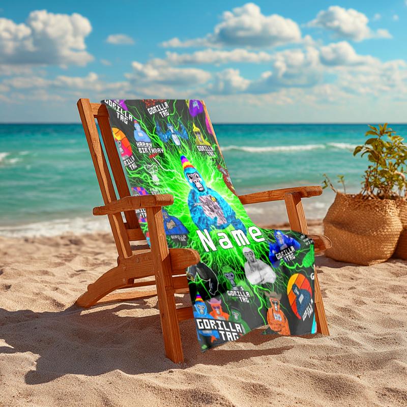 Personalized customized proof beach towel with Gorilla Tag pattern - soft, absorbent,quick-drying,perfect swimming,camping&bathing