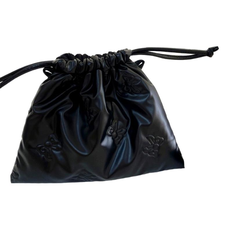 Chic Bowknot PU Leather Pouch Bag Practical Drawstring Closure PU Bag Convenient Makeup Jewelry Storage Pouches чёрный