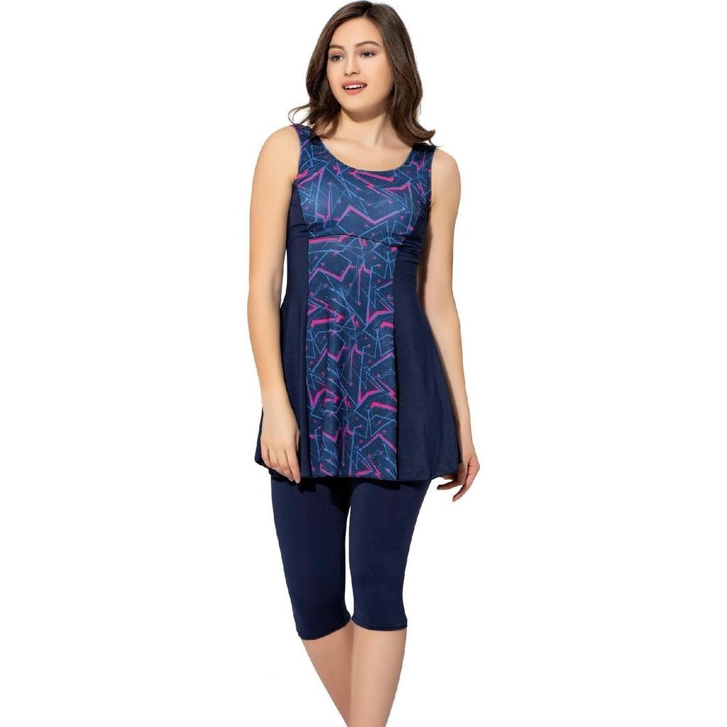 Women's Patterned Piece Tights Dress Swimsuit 6515 Patterned Black Plus Size