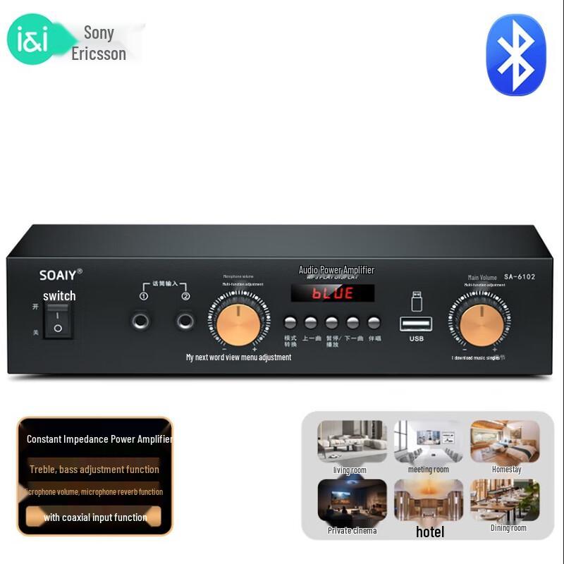 Soaiy SA-6102 High-Power Bluetooth PA Amplifier