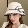White Woolen Fisherman's Hat Children Autumn and Winter Bow Dome Banquet Top Hat Women's British Elegant Felt Hat