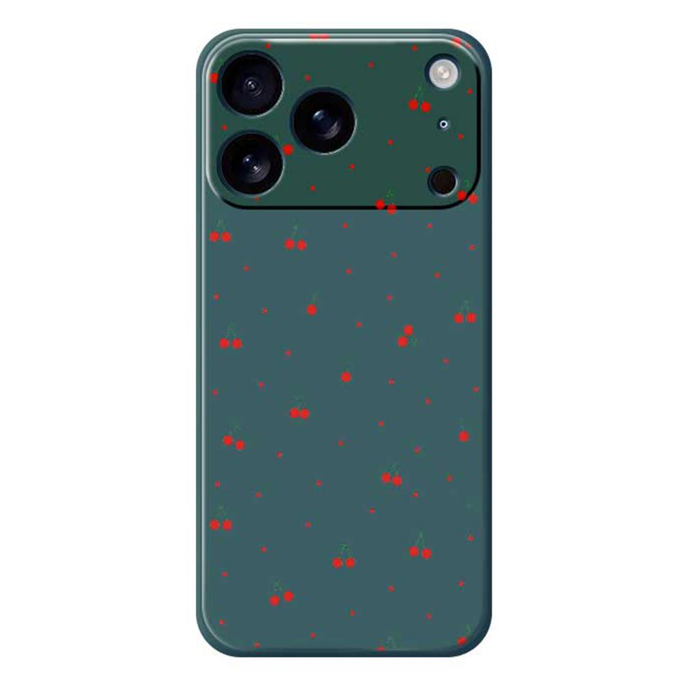 For iPhone 17 Pro Case Red Cherry Pattern Printing Straight Edge TPU Phone Back Cover