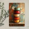 Vintage Carved Metal Coffee Cup Plaque Wall Art Decor Gift for Cafe Home