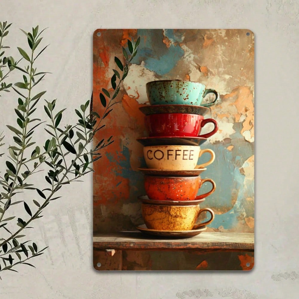 Vintage Carved Metal Coffee Cup Plaque Wall Art Decor Gift for Cafe Home