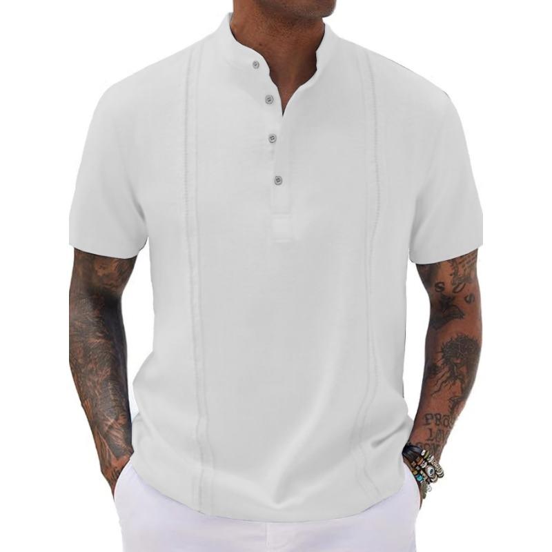 Mens Casual Linen Short Sleeve Henley Shirt Stand Collar Button Down Blouse S белый