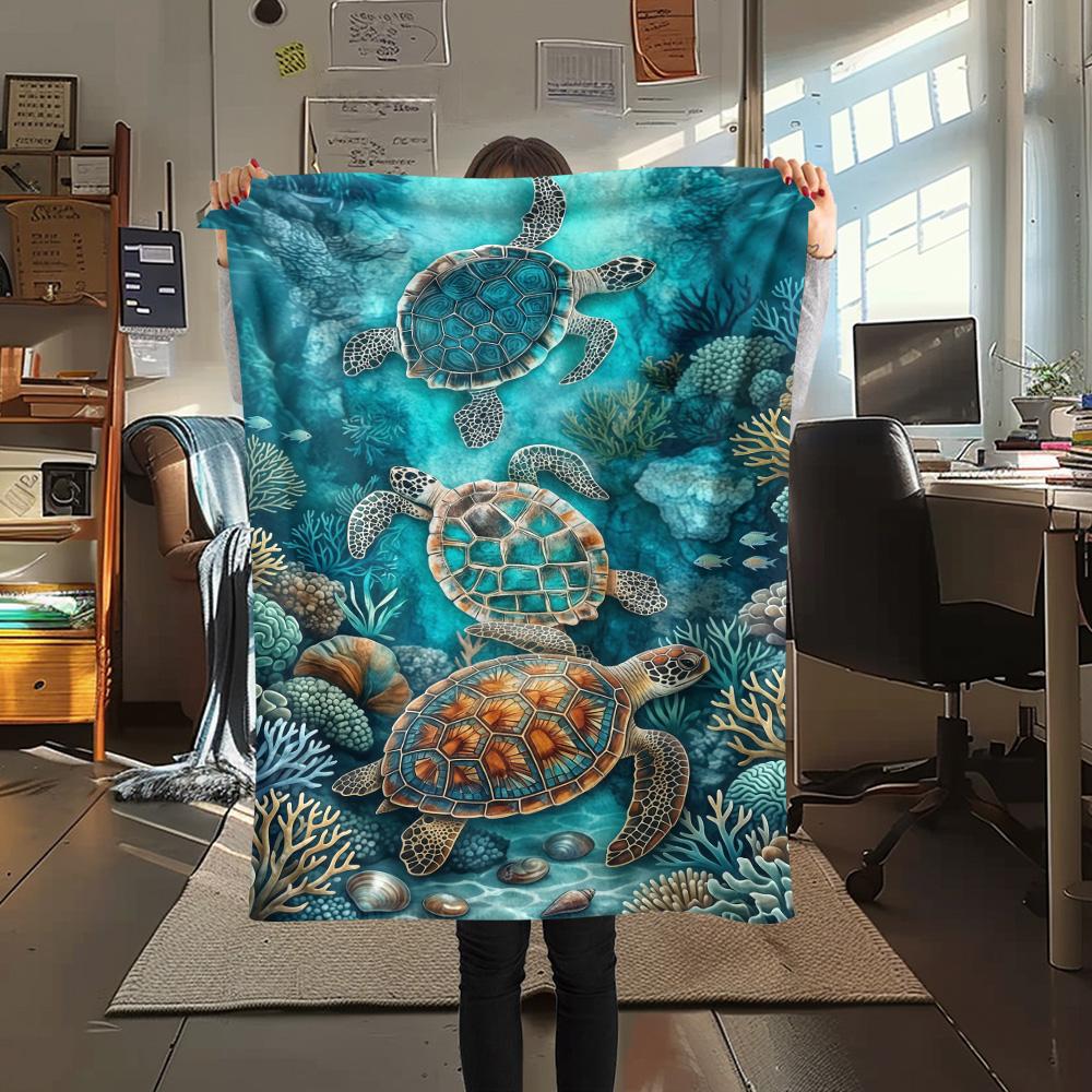 1PC Marine Animals  Print FlAannel Blanket, High Quality Comfortable for All Seasons, Home Decor, Warmth and Comfort