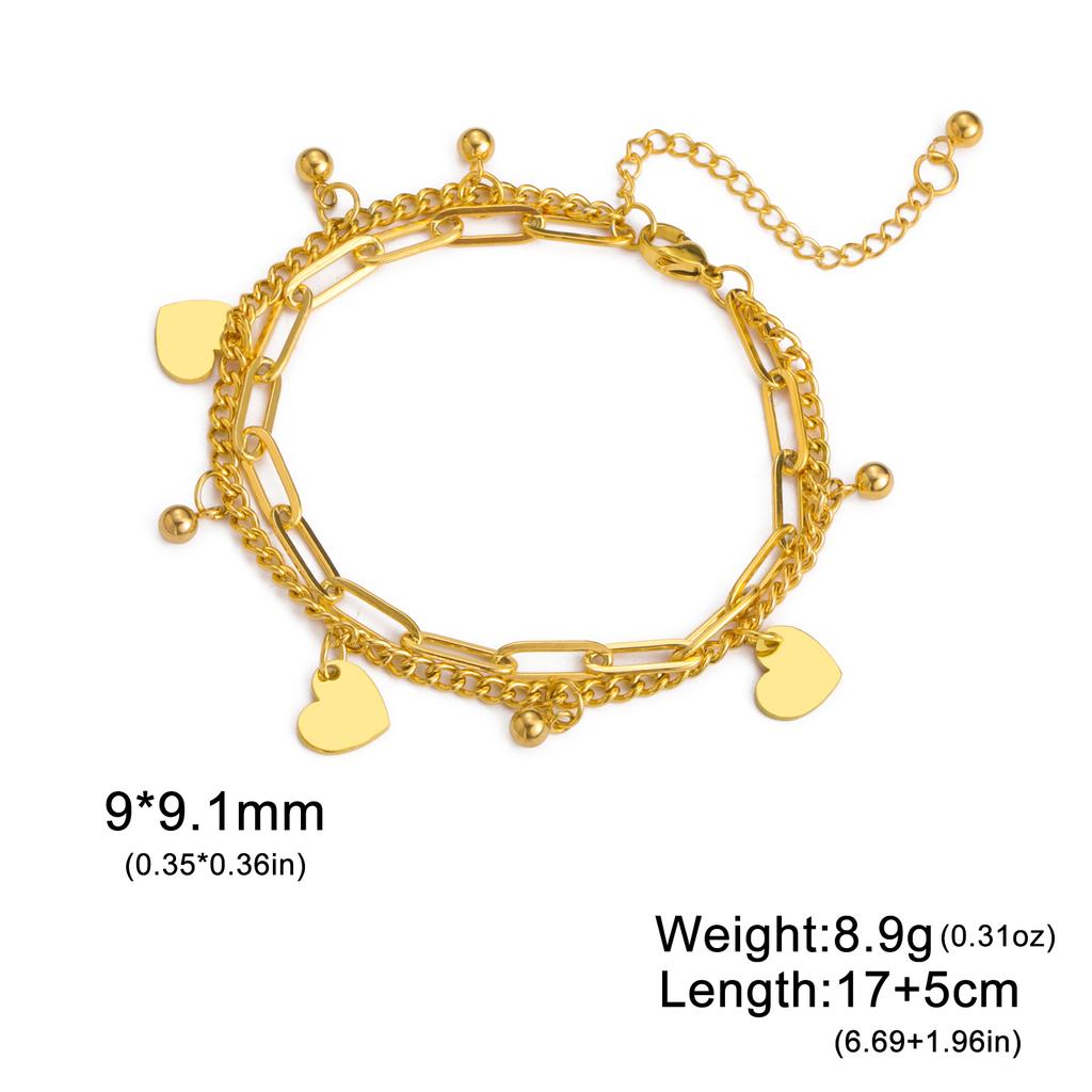 Heart Clear Zircon Charm Bracelet Stainless Steel Gold Women Figaro Chain Bracelets Jewelry Gift