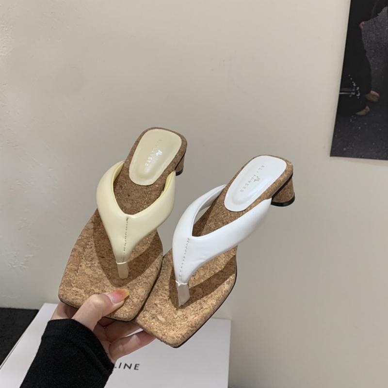 Fashion Bailamos Summer Brand New Women Slipper Low Heel Flip Flops Slip On Beach Slides Square To Dress Shoes Soft Sandals Mujer