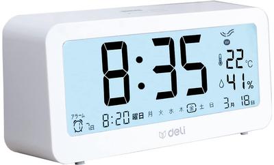 Deli Alarm Bright Includes Thermometer and Digital Snooze Compact and Fashionable Easy Table Clock Clock, Radio-Controlled Clock, 2-Year