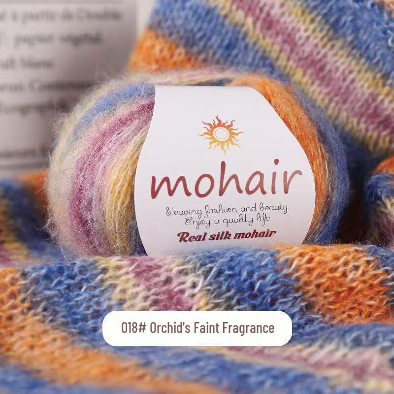 Gradient Silk Cloud-Pattern Mohair Rainbow Yarn Sweater Scarf Hat Shawl DIY Kit.