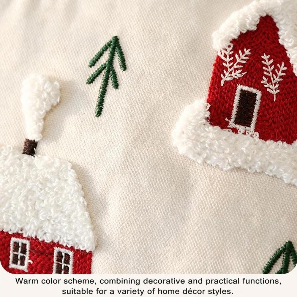 Christmas Pattern Tufted Throw Pillow Cover Canvas Throw Pillowcase Cushion Cover  Farmhouse Style